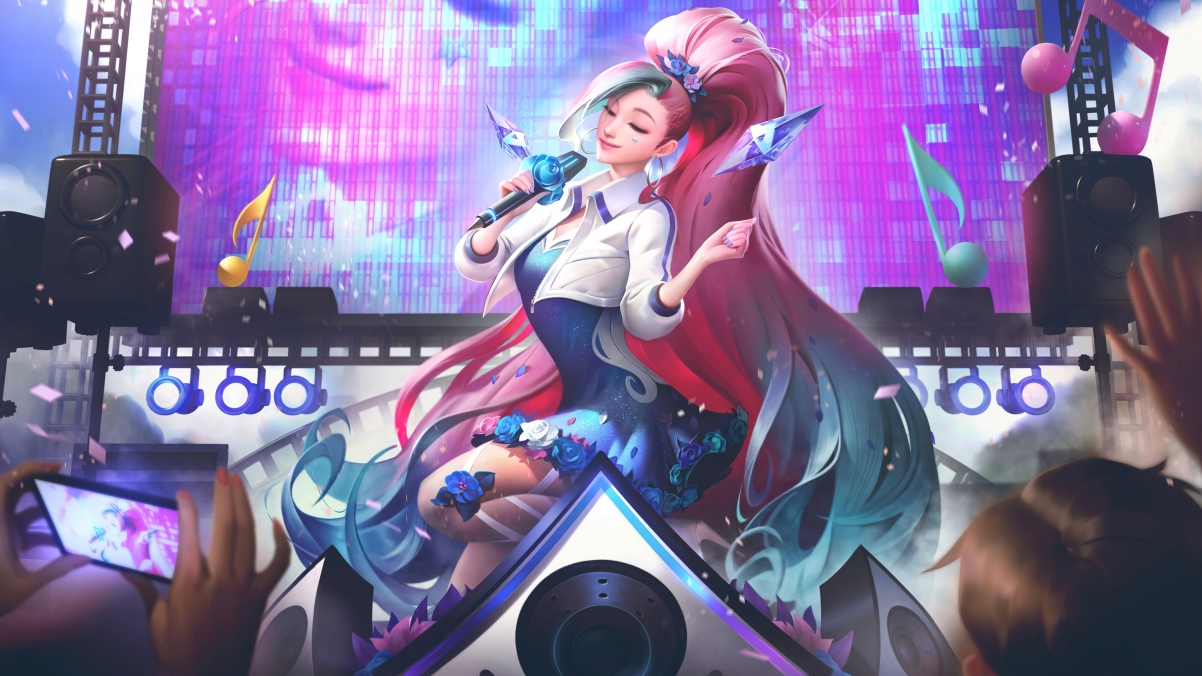英雄联盟星籁歌姬KDA ALL OUT 4K超清壁纸，萨勒芬妮绝美形象，3840x2160分辨率免费下载