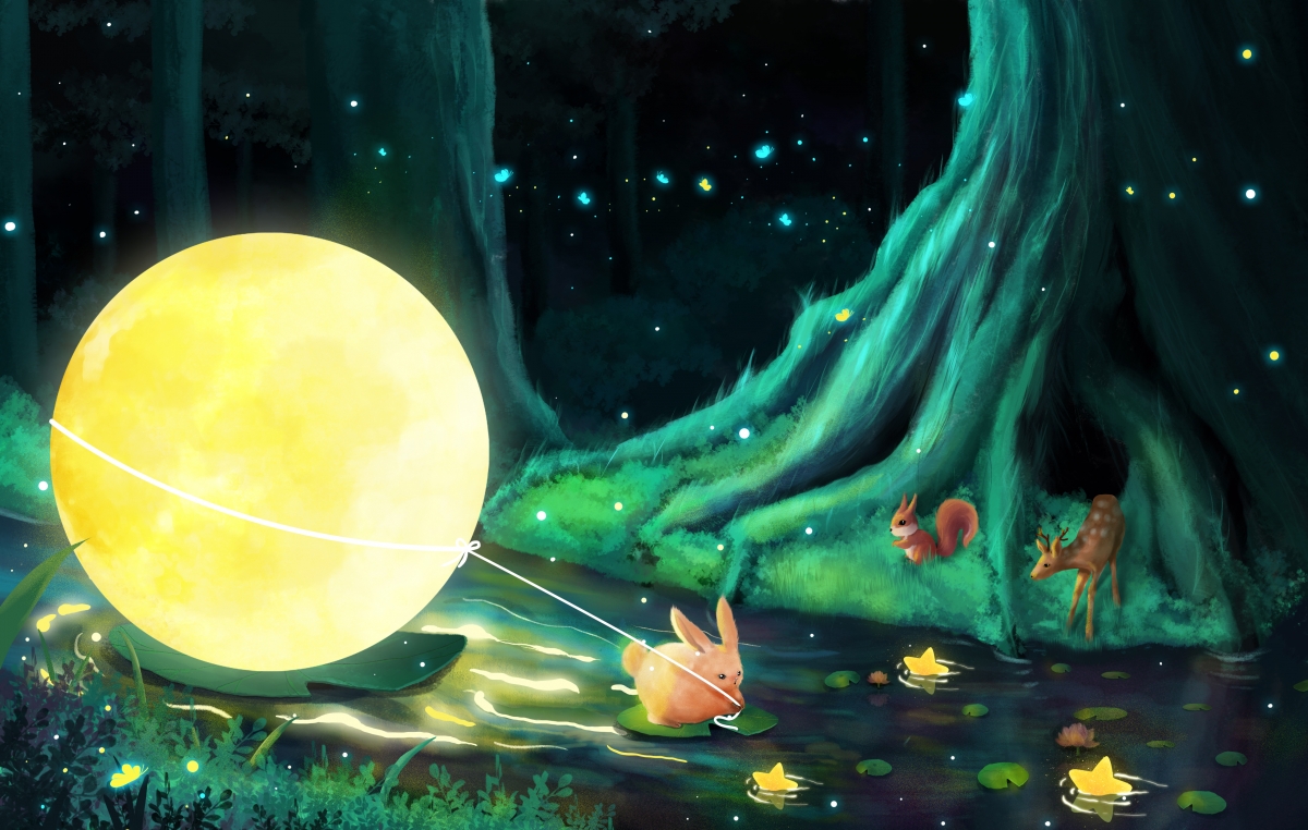 中秋节精美插画壁纸，高清5K分辨率，4K背景图片，5000x3175尺寸，免费下载