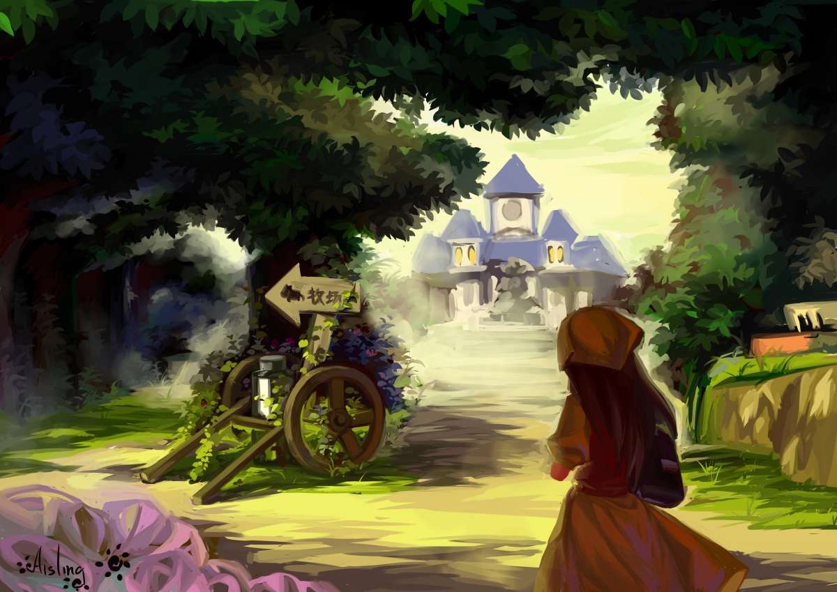 牧场村庄美景插画，超高清4K动漫壁纸，4096x2896分辨率，免费下载欣赏