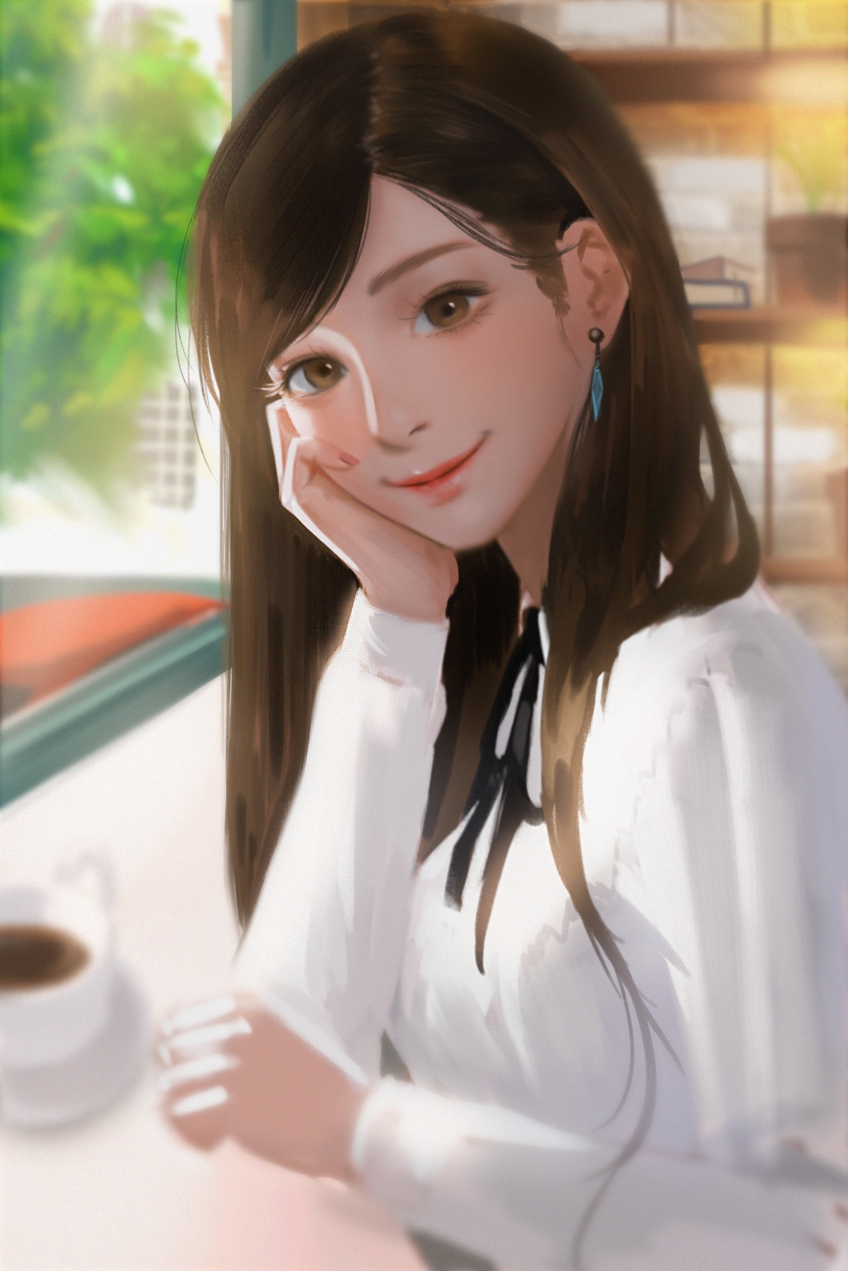 清纯校园美女壁纸，文静长发女孩竖屏动漫版，4K高清大图，适配3k手机，2025x3034超清下载