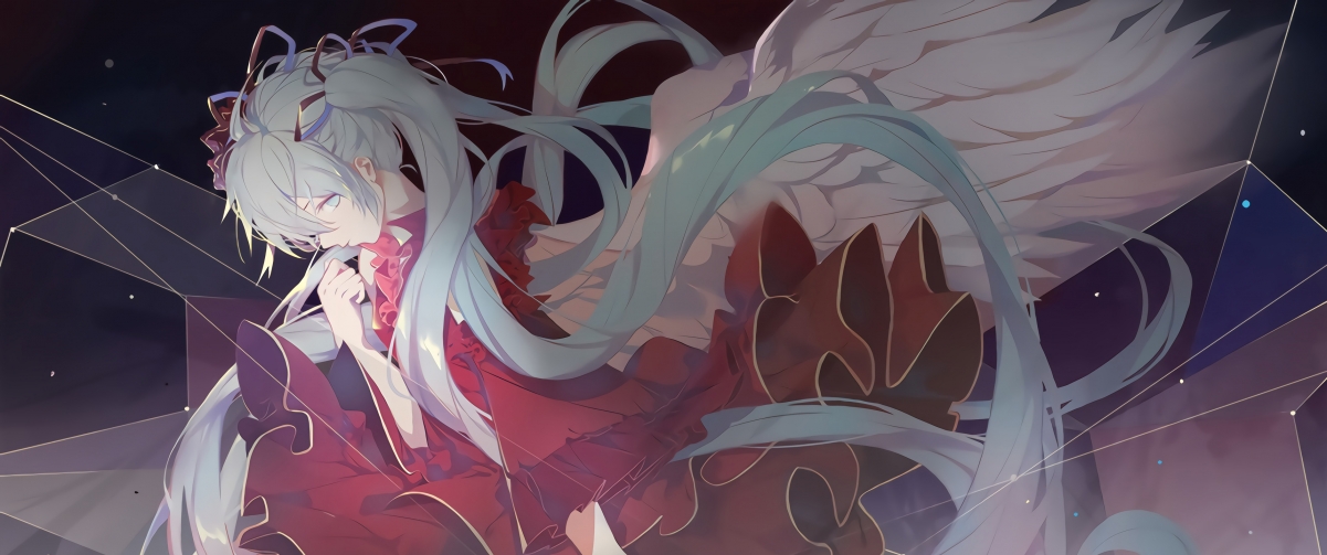 初音未来红色裙装版4K超清壁纸，3440x1440分辨率，精美动漫图片免费下载