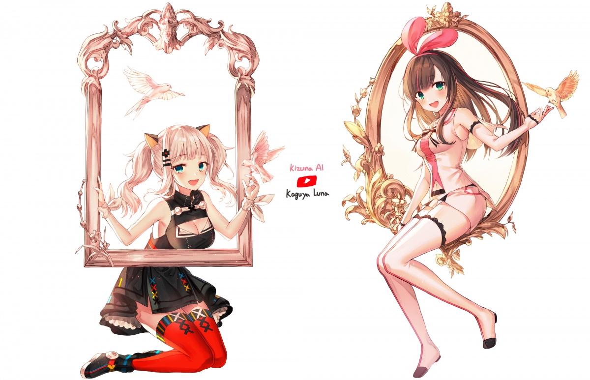 Kizuna AI & Kaguya Luna 精美像框，可爱少女4K动漫壁纸，高清大图4000x2577，一键下载！