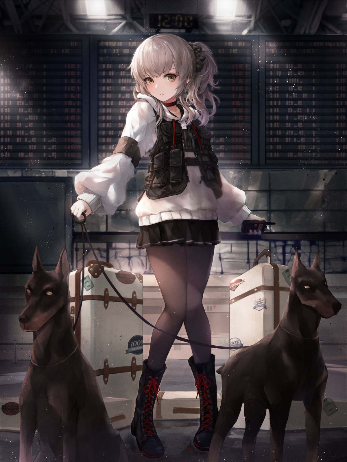 二次元萌娘空港犬狗主题，黑丝裤袜长筒靴绝美壁纸，竖屏4K超清3000x4000下载