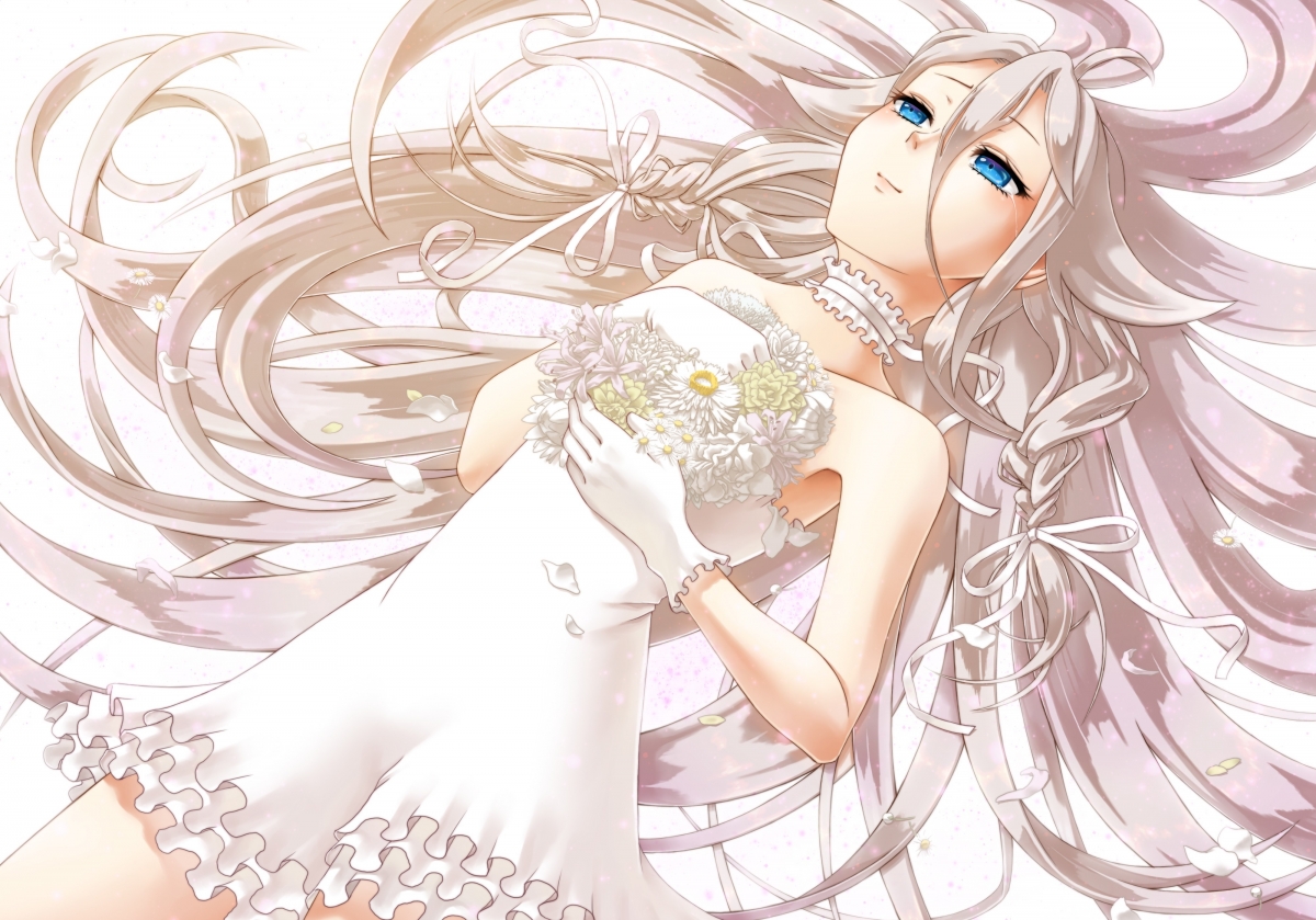 初音未来VOCALOID女孩连衣裙泪眼花束，4K超清动漫壁纸下载