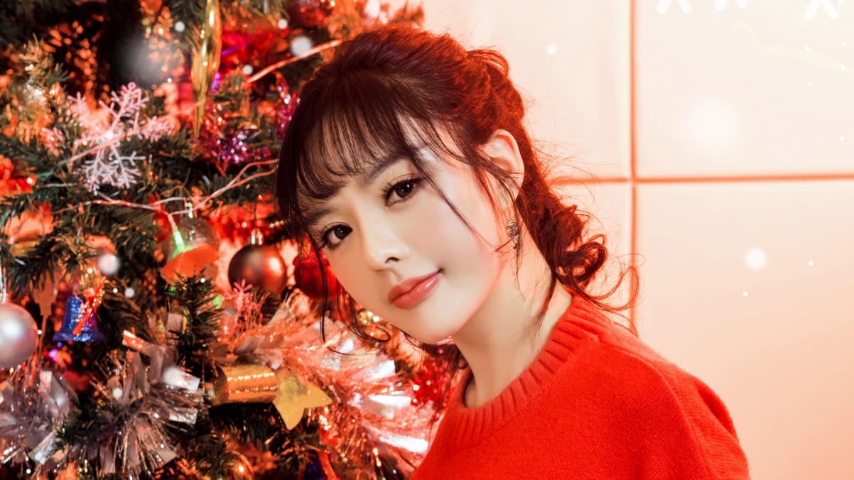 周熙妍圣诞专属，可爱美女4K超清壁纸，3840x2160高清下载