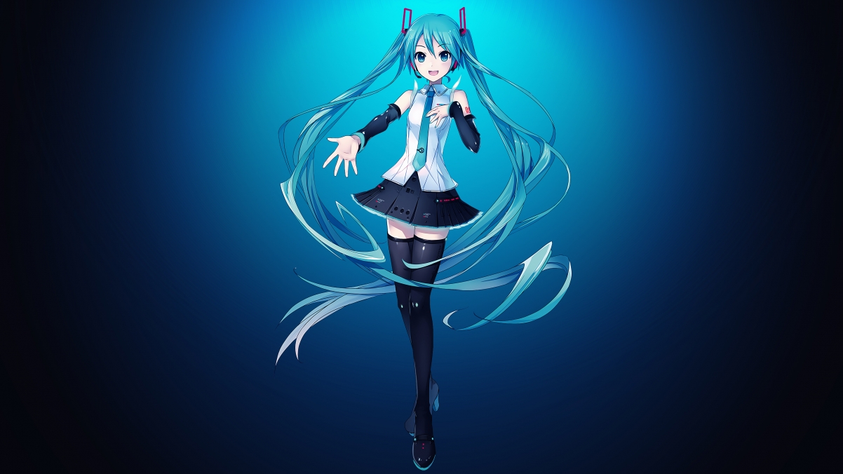 深蓝色炫酷背景，初音未来4K超清壁纸，高清动漫图片，3840x2160分辨率，免费下载