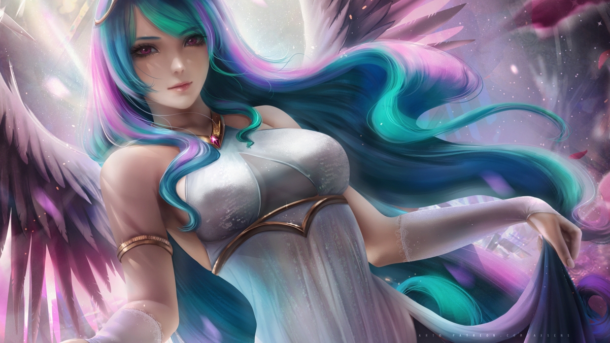 梦幻唯美天使美女，彩色秀发，高清4K动漫壁纸，3840x2160超清下载