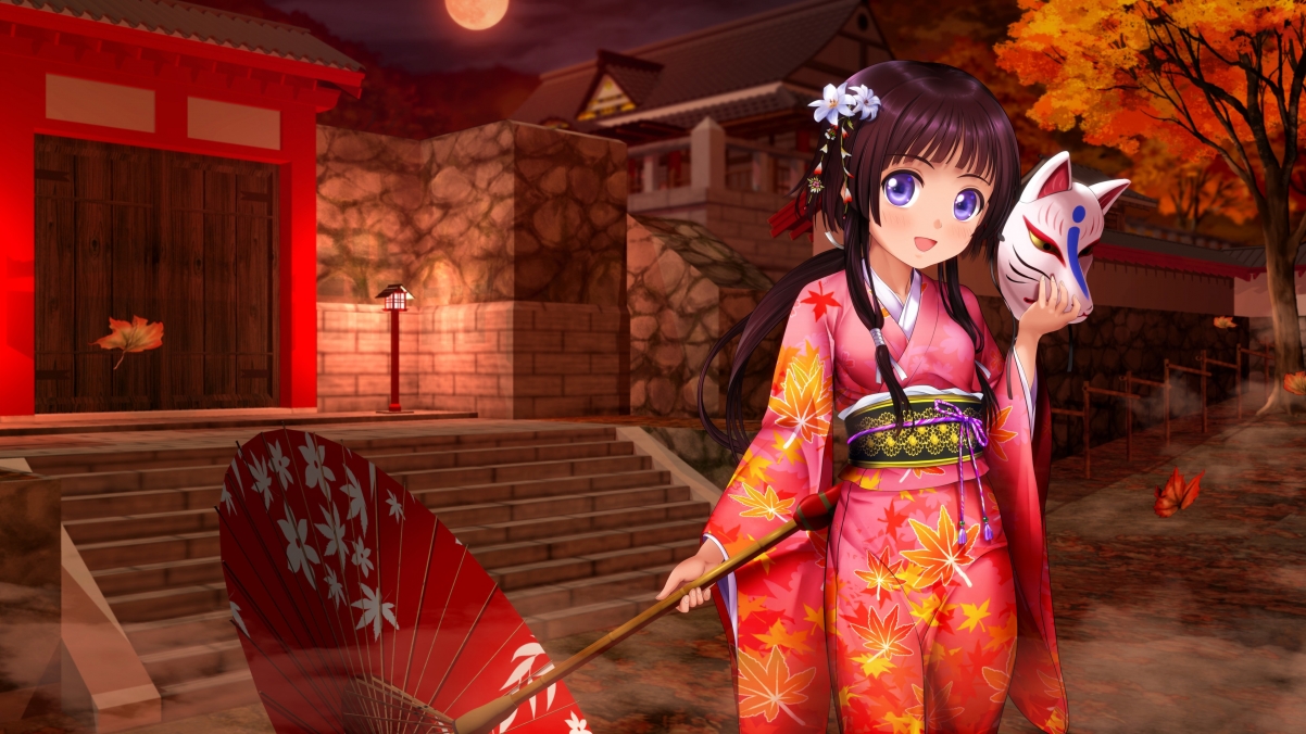 4K超清动漫女孩和服撑伞美图，3840x2160壁纸免费下载