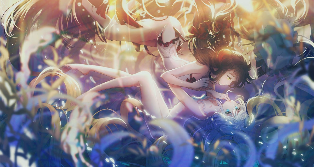 唯美梦幻水下泳装女生动漫壁纸，高清4K大图，5000x2672分辨率，免费下载