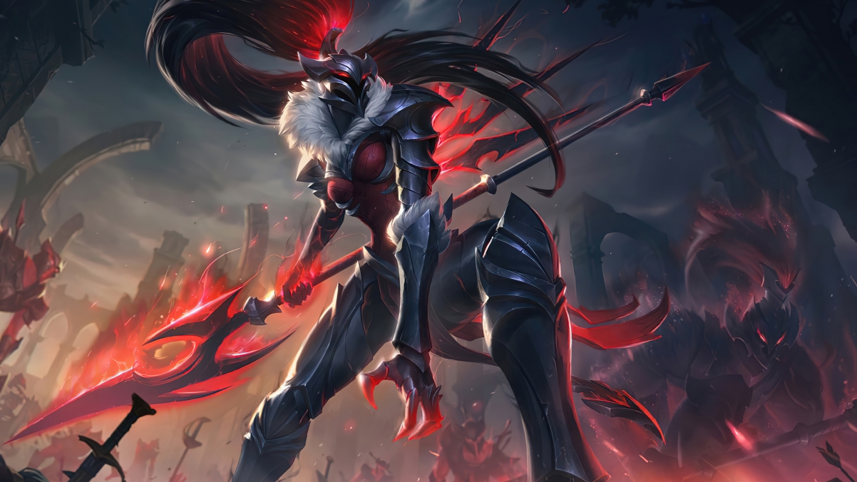 LOL英雄联盟，复仇之矛卡莉斯塔，黑暗骑士主题4K超高清壁纸，3840x2160分辨率，精美游戏图片免费下载