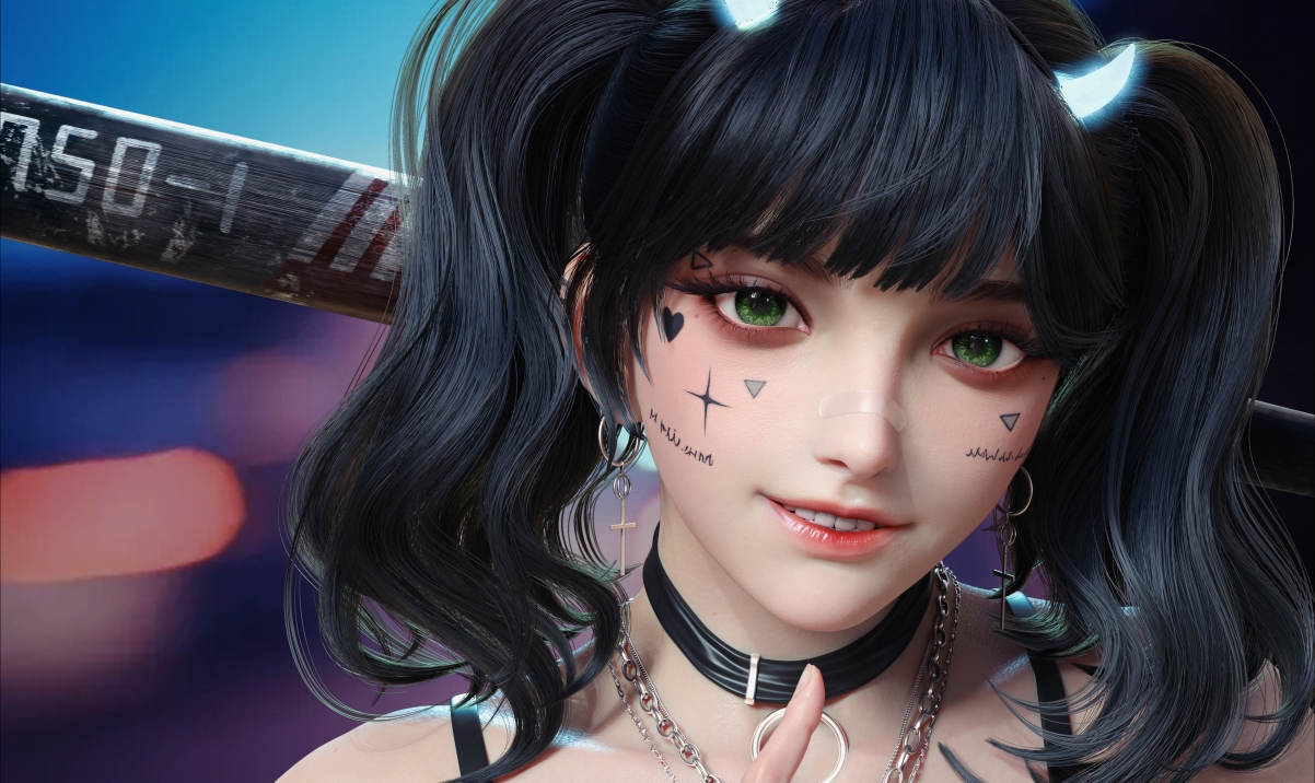 可爱马尾辫女孩，绿眸如画，绝美4K动漫壁纸，高清3840x2289下载