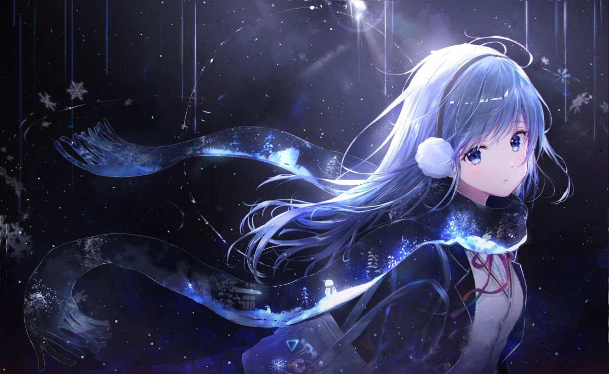 冬雪倩影，女高中生长发围巾校服，绝美4K动漫壁纸高清下载