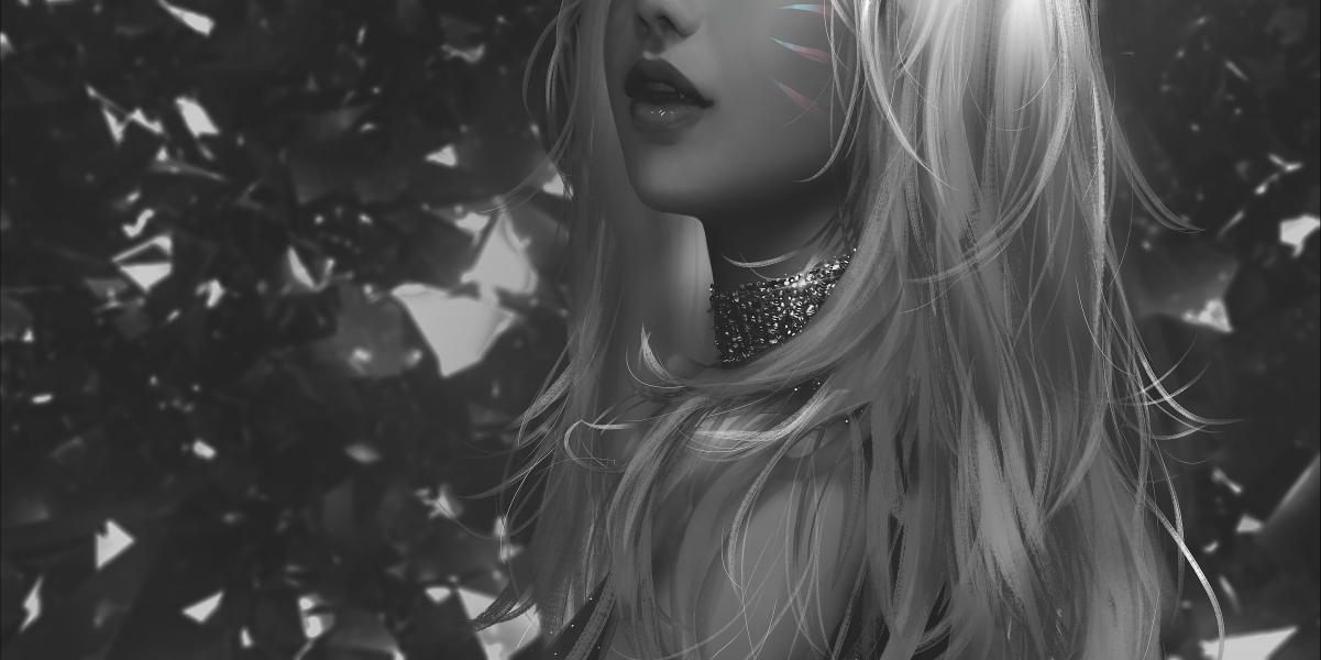 高清4K动漫壁纸，黑白少女人物画，厚涂风格，4320x2160超清下载