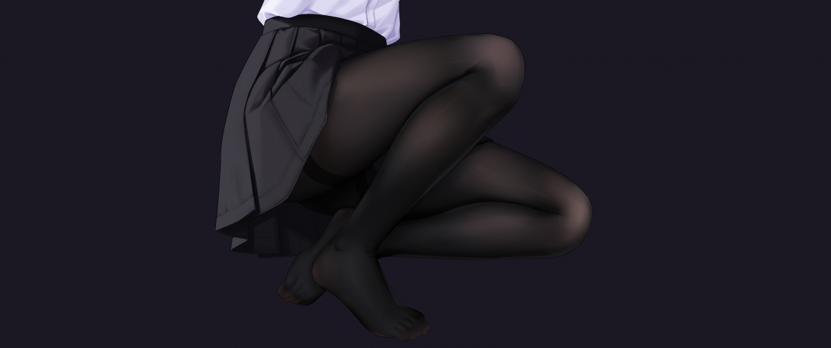 动漫美女美腿高清壁纸，黑色制服迷你裙搭配裤袜，带鱼屏4K超清下载