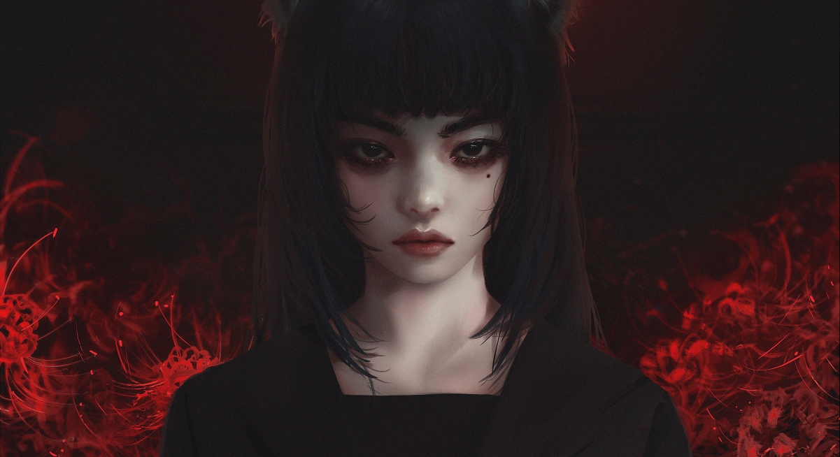 绝美小姐姐，彼岸花绽放，厚涂插画艺术，4K高清动漫壁纸震撼来袭，3965x2160超高清下载！