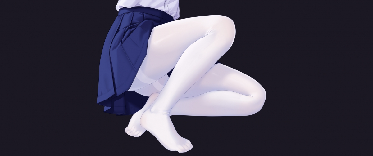 动漫美女穿白色裤袜配深蓝迷你裙，高清4K带鱼屏壁纸3440x1440下载