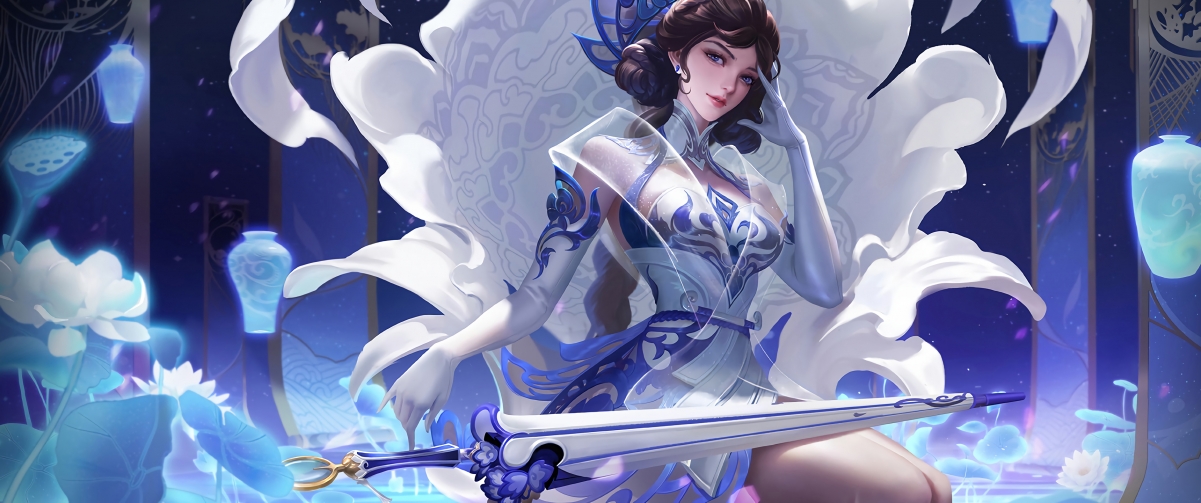 王者荣耀露娜4K壁纸，瓷语鉴心高清带鱼屏，3440x1440分辨率下载