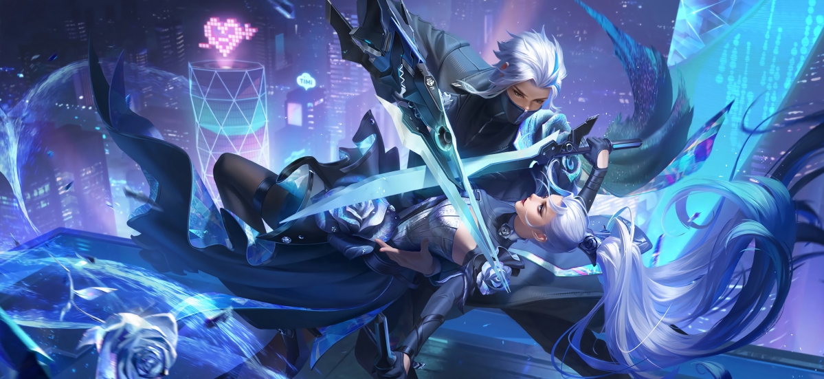 兰陵王&花木兰默契交锋，王者荣耀无水印4K超高清壁纸，4702x2160分辨率，一键下载！