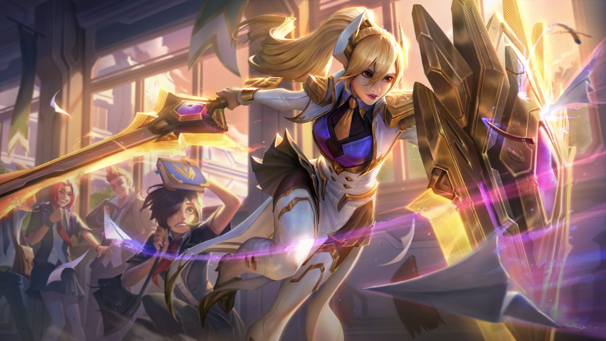 LOL英雄联盟，曙光女神雷欧娜至臻战斗学院版4K超高清壁纸，3840x2160分辨率免费下载
