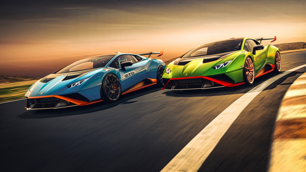 兰博基尼Huracán STO蓝绿双色超跑，绝美5K壁纸，4K高清大图，5120x2880分辨率畅享下载