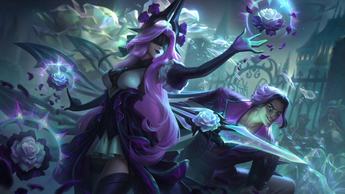 英雄联盟LOL，暗黑元首辛德拉与刀锋之影泰隆绝美壁纸，高清8K，7680x4320分辨率下载