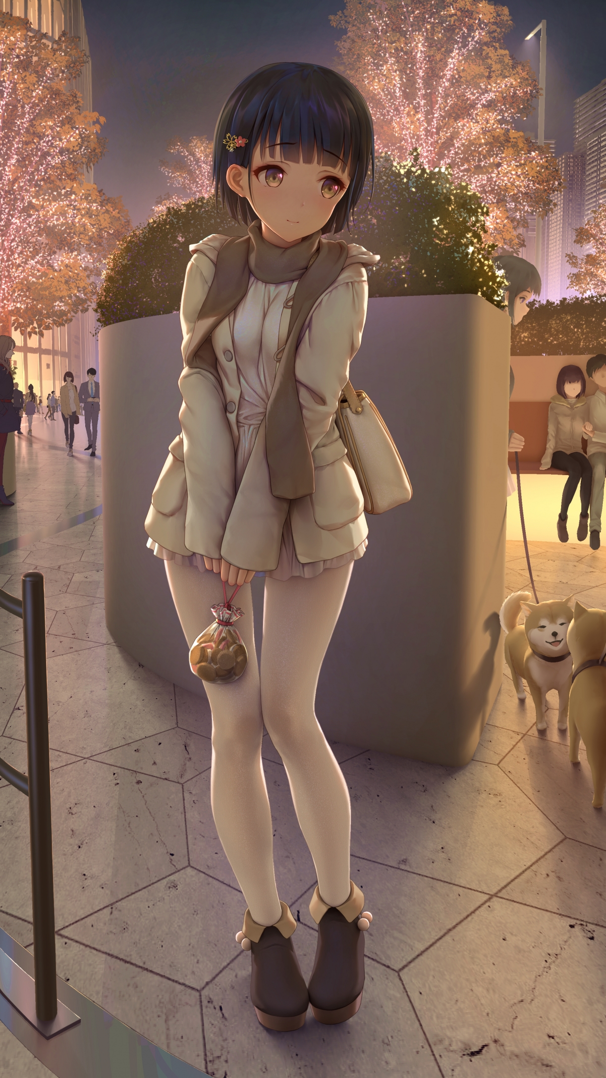 情人节浪漫竖屏壁纸，可爱小女孩与小狗，高清4K动漫风格，2160x3840分辨率免费下载