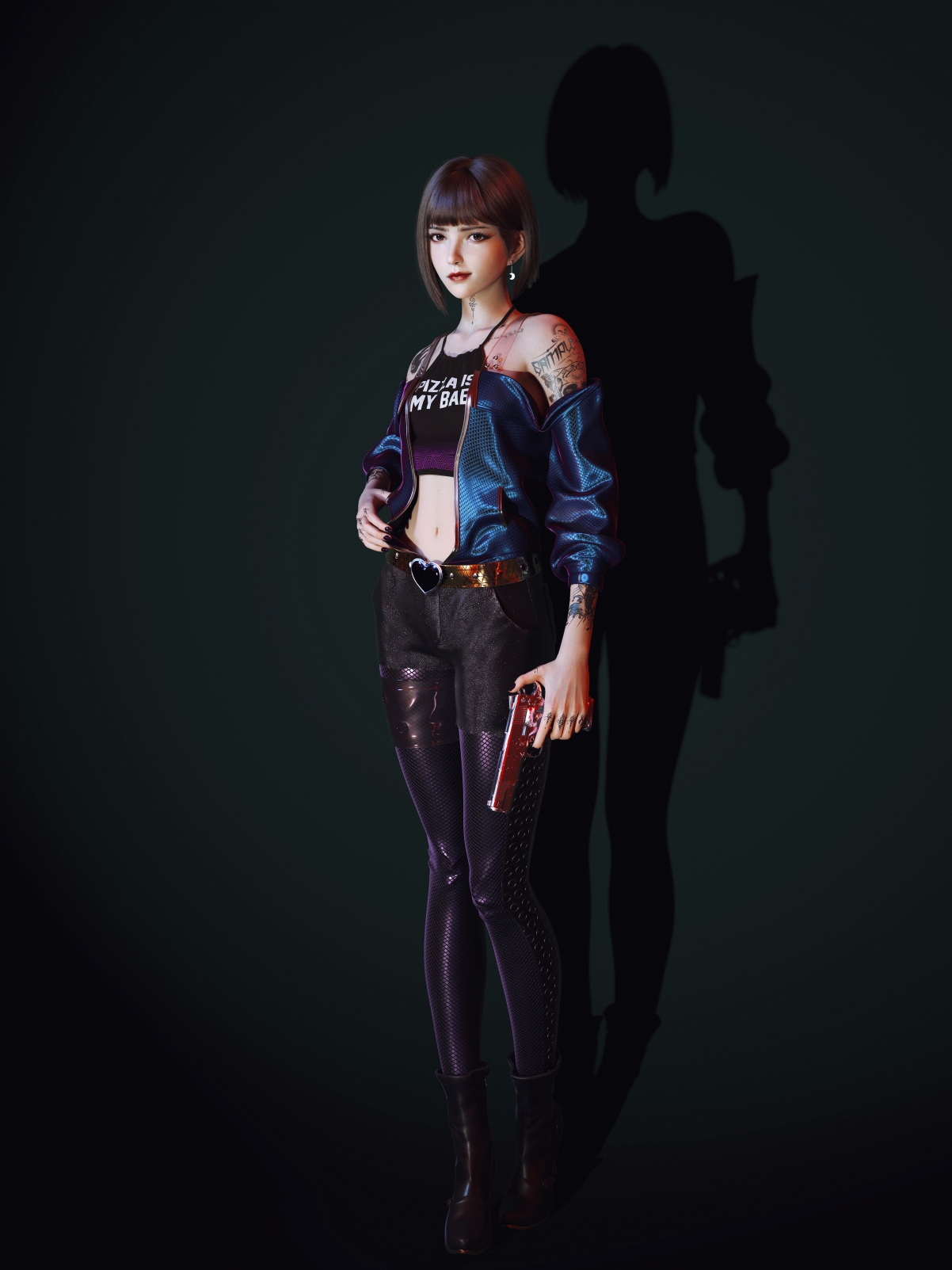 个性短发美女露肩，超清4K全面屏手机壁纸，3840x5121高清下载