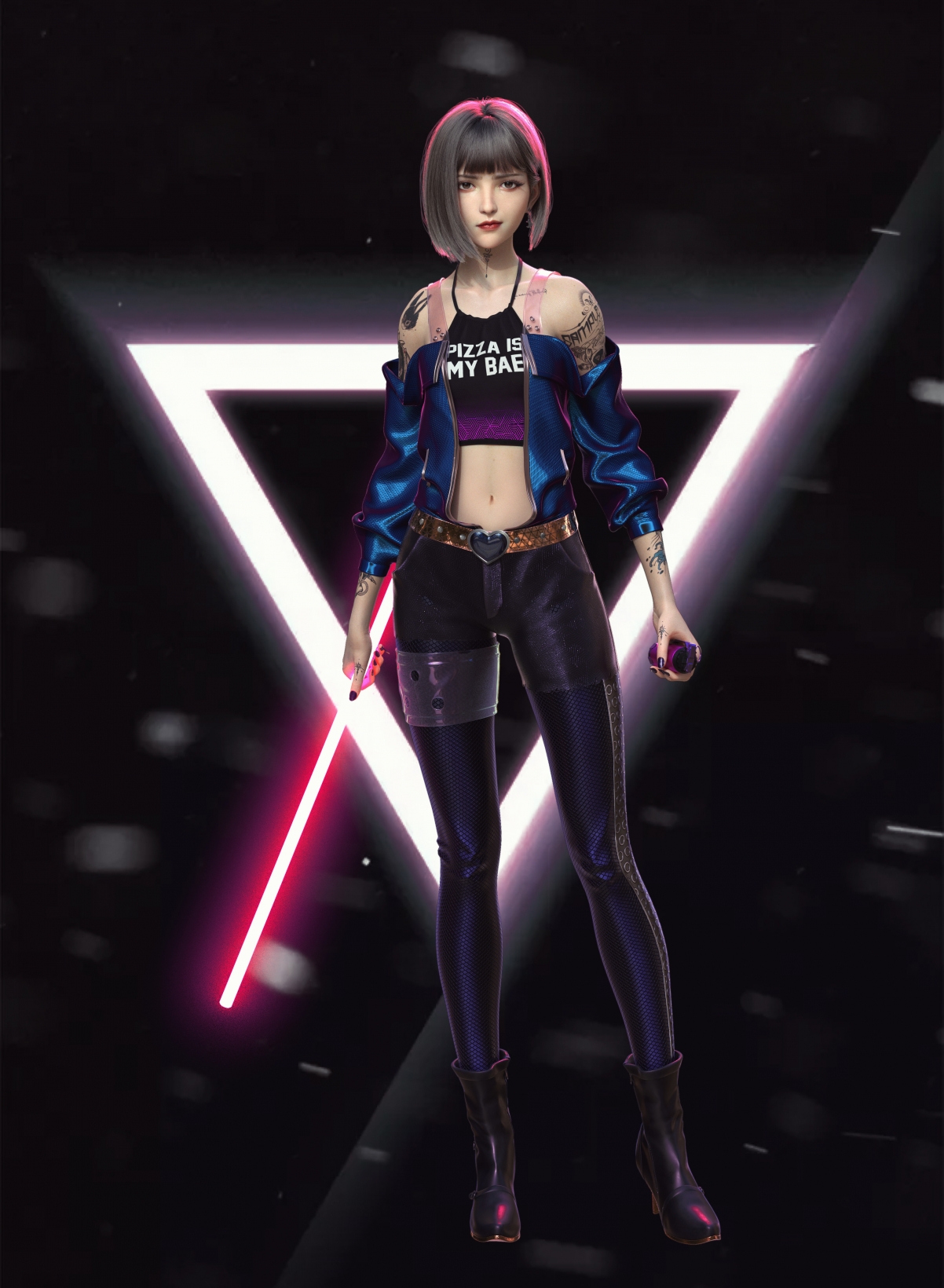 个性短发美女炫彩荧光棒，高清4K手机壁纸，3840x5241超清下载