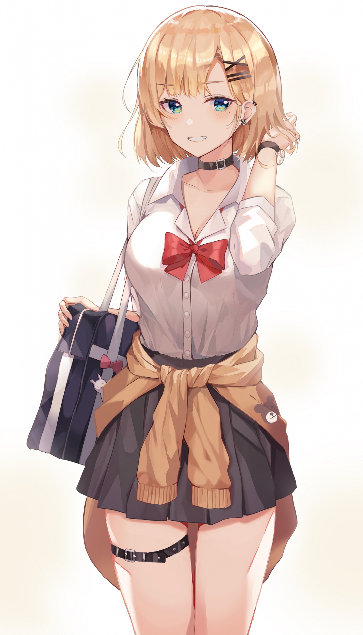 辣妹金发美少女4K竖屏壁纸，女子高生短发时尚风，高清2197x3840下载