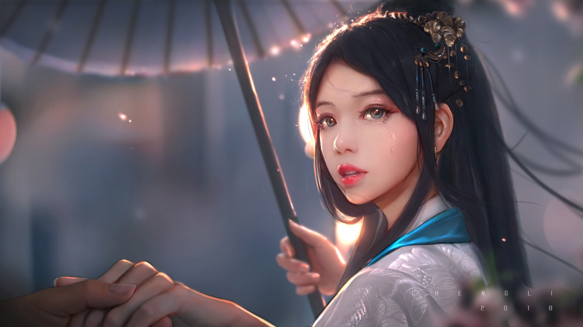 唯美古风，泪眼美女执伞告别，插画演绎意境之美，高清4K动漫壁纸任选下载