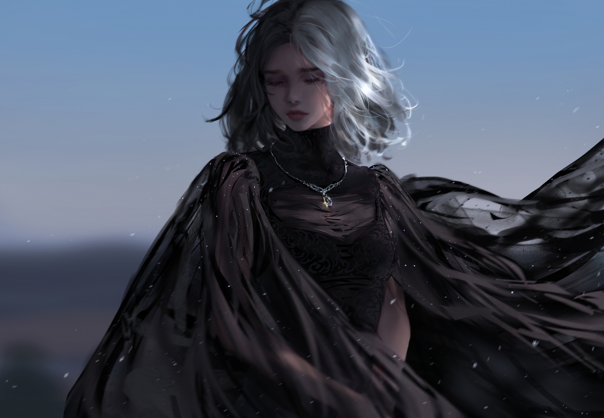 厚涂少女闭眼纱裙美图，唯美4K动漫壁纸，高清4000x2766可下载