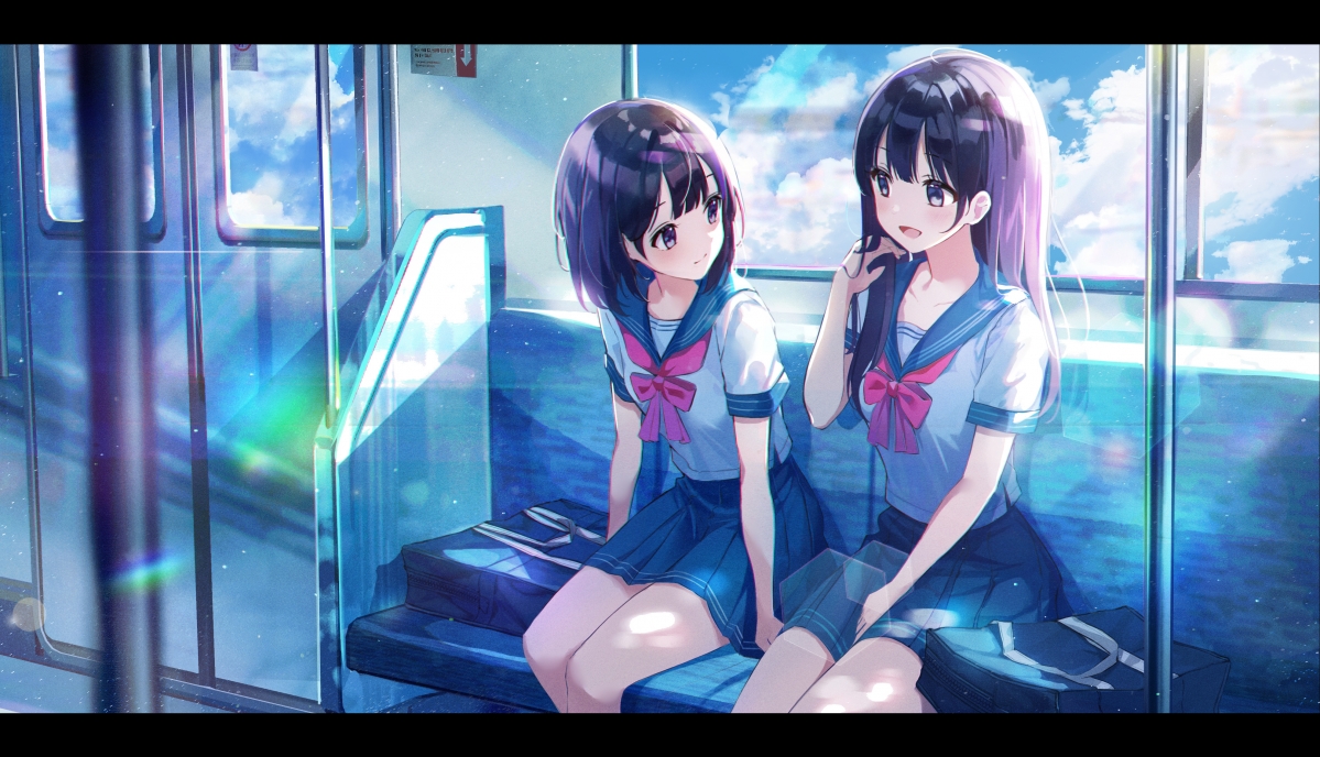 夏日风情，少女JK制服美腿魅力，电车内的4K高清动漫壁纸精选