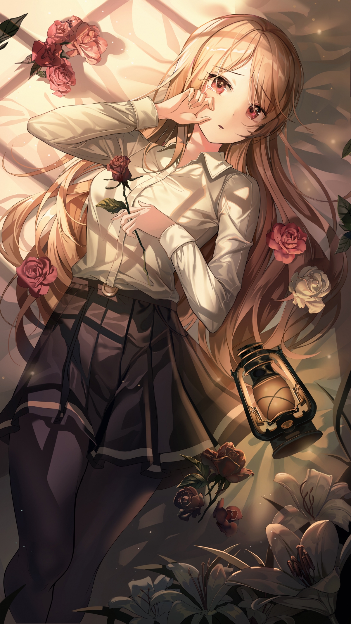 金发少女长发飘逸，丝袜诱惑，绝美4K动漫竖屏壁纸，2160x3840高清下载