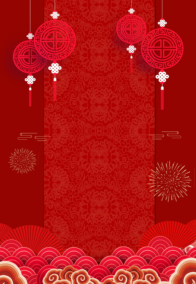 中国风红色灯笼烟花高清JPG素材，复古PSD设计免费下载