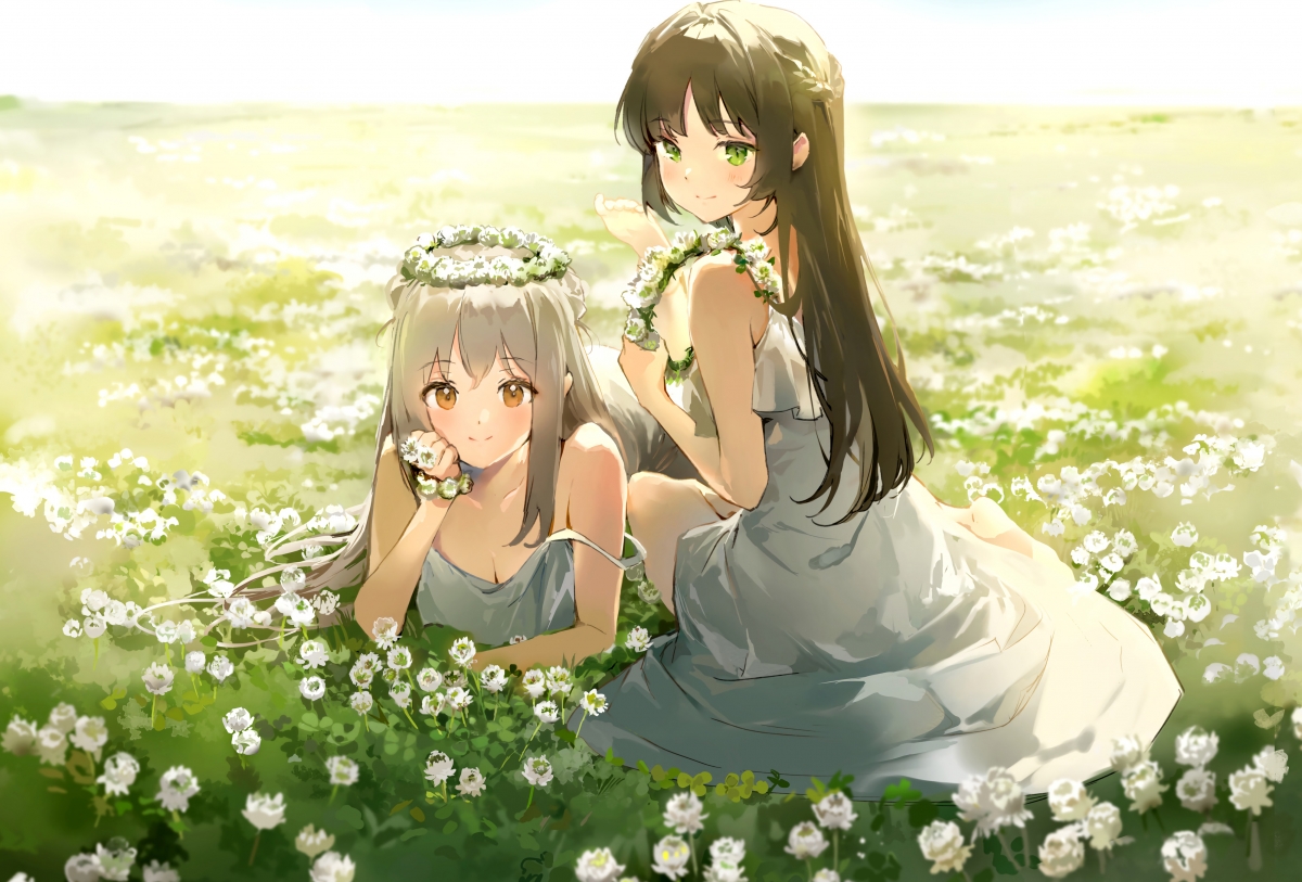 姐妹情深，百合花冠绽放，绝美花海4K动漫壁纸，高清4000x2709免费下载