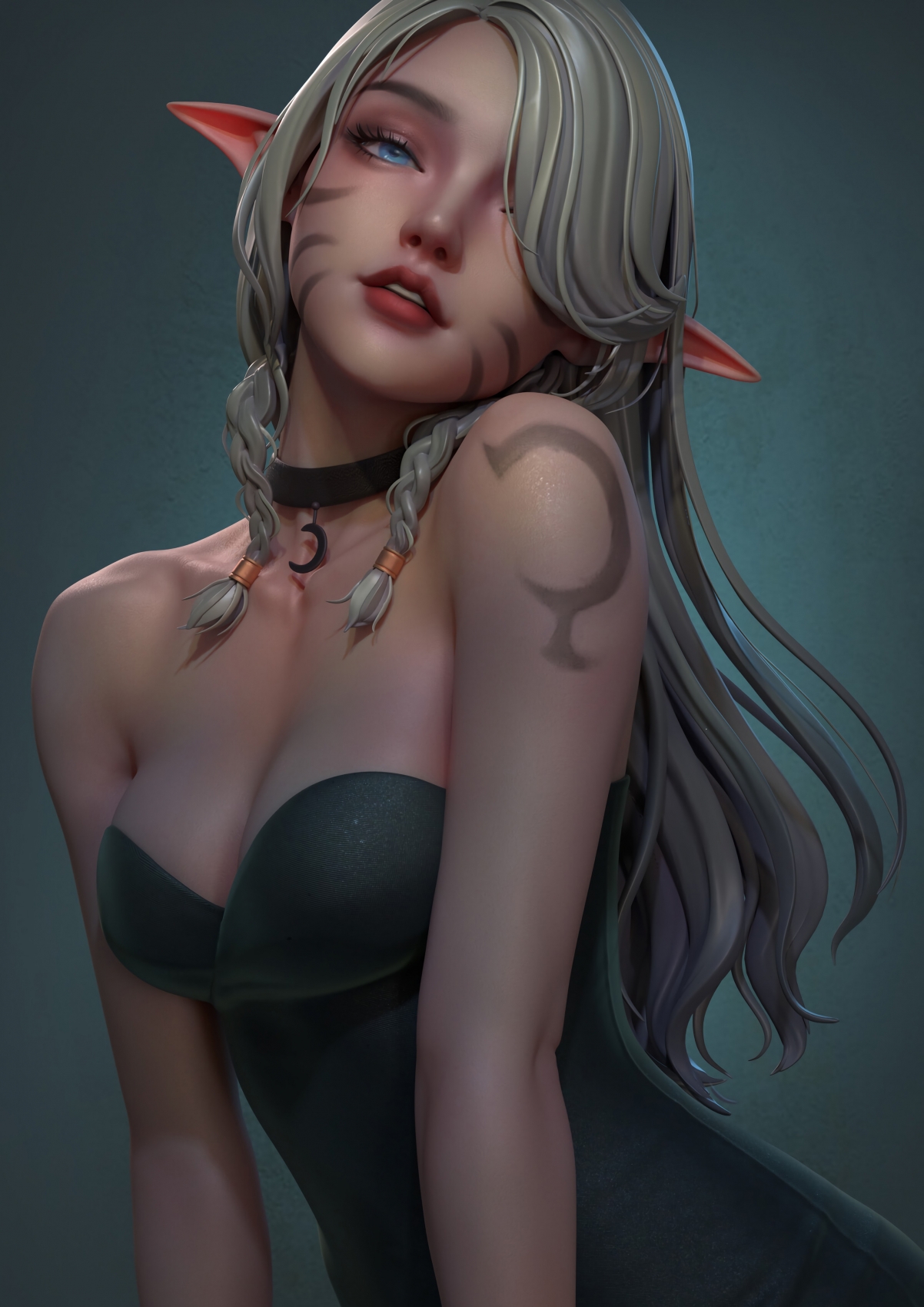 高清4K动漫壁纸下载，长发兽耳美女，低胸裙诱惑，竖屏2828x4000分辨率