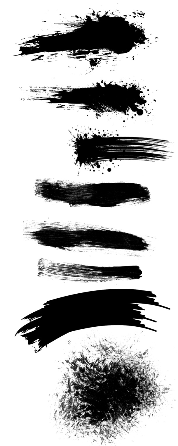 水墨画笔透明PNG图片素材，高清笔触装饰元素，PSD设计免费下载