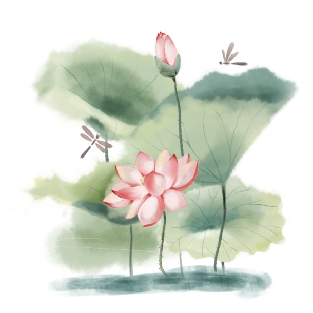 中国风水墨荷花PNG素材，古风素雅夏至莲花高清透明图片，设计装饰元素免费下载