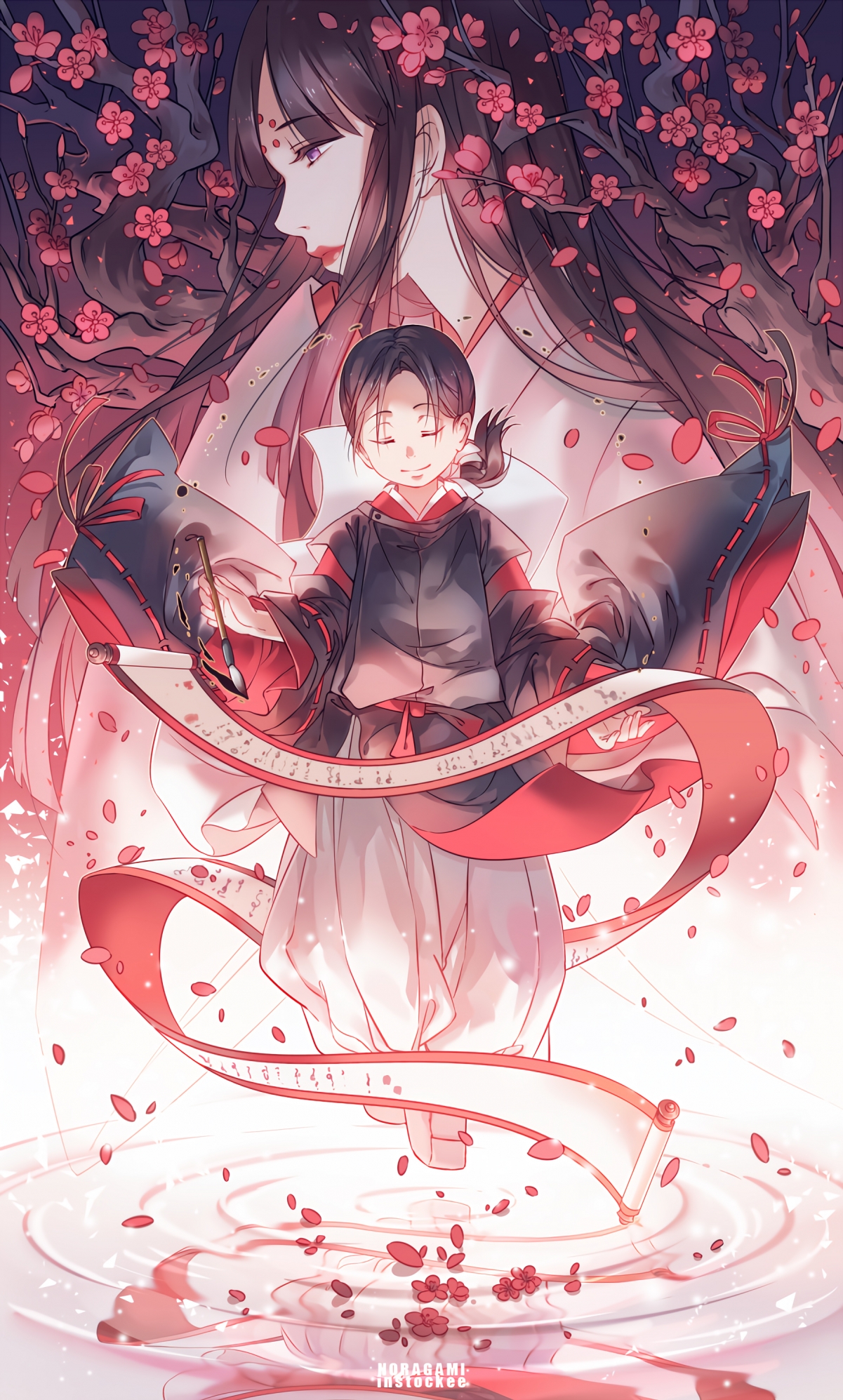 唯美古风二次元美女与小女孩壁纸，全面屏4K高清，3k尺寸下载，1806x3000分辨率