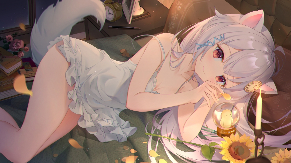 雪狐桑插画壁纸，唯美女孩耳朵尾巴造型，高清4K动漫图片，3920x2206分辨率畅享下载