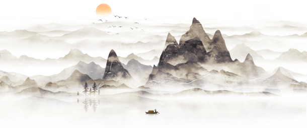 古风山水背景图，高清PNG透明装饰元素，中国风PSD设计素材下载