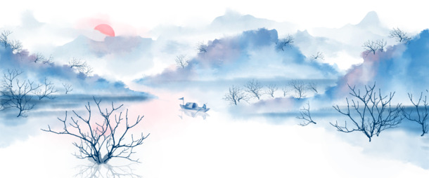 中国风手绘水墨风景，徽派建筑高清PNG素材，透明装饰元素，设计必备！