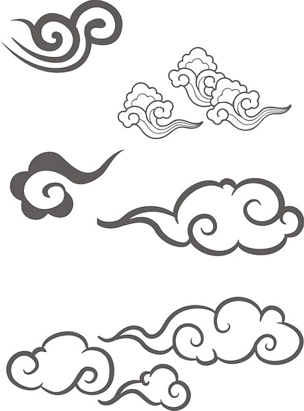 中国风黑色祥云剪影线稿PNG素材，高清透明图片，AI设计元素免费下载