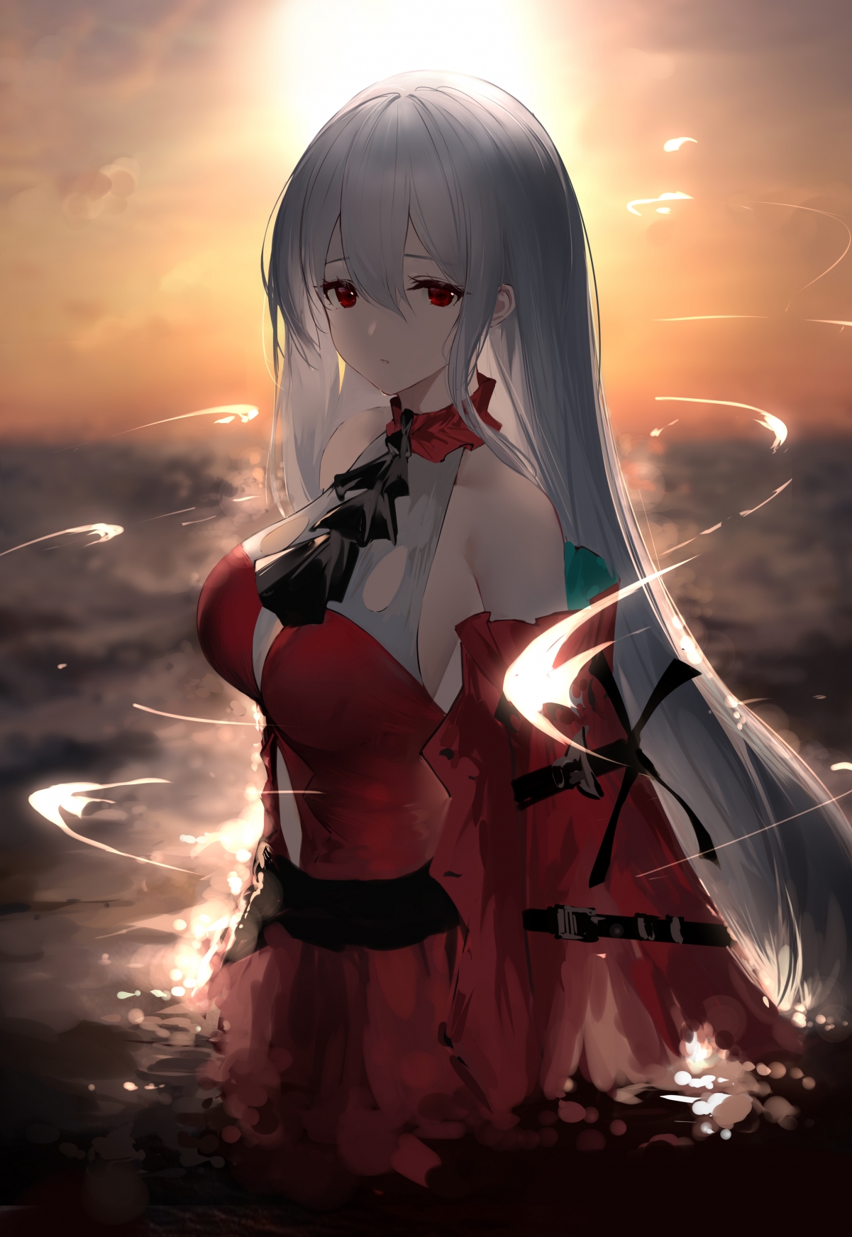 明日方舟，红色裙摆长发美女，绝美动漫风格4K手机壁纸，高清大图2894x4200，一键下载！