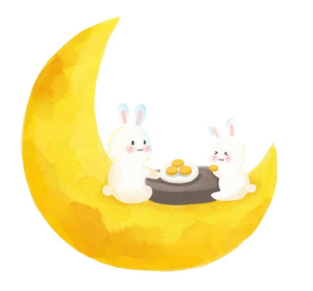 中秋节兔子吃月饼PNG透明图片，高清节日元素PSD设计素材下载