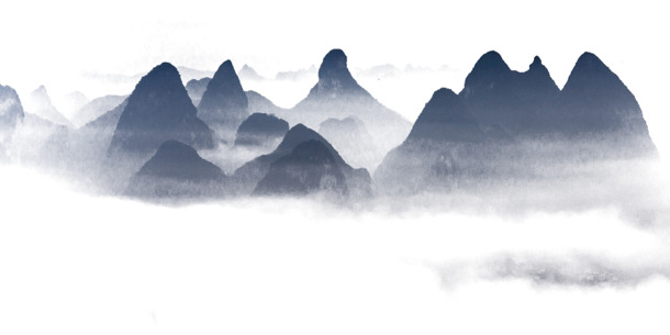 水墨山水背景免扣素材，高清PNG透明图、手绘卡通元素，PSD设计资源下载