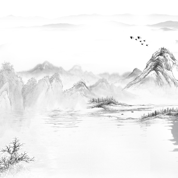 水墨山水画透明背景PNG素材，高清节日元素PSD设计下载