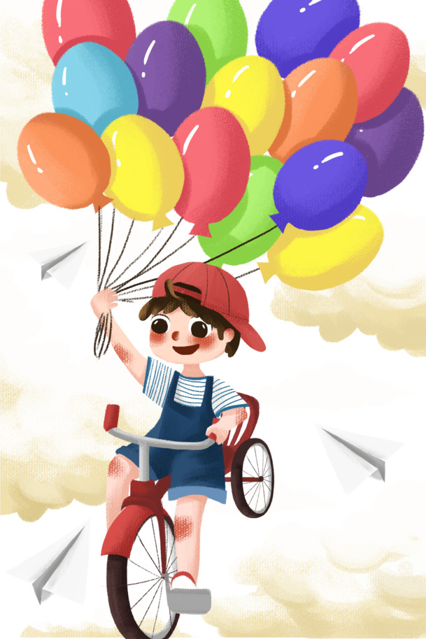 手绘儿童节气球PNG透明图，六一节日PSD素材免费下载