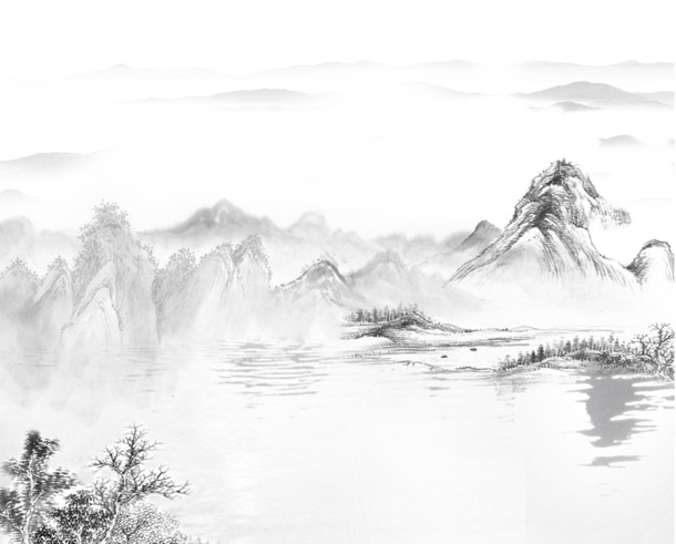 水墨古风山水画装饰，高清PNG透明图片，中国风AI设计素材下载