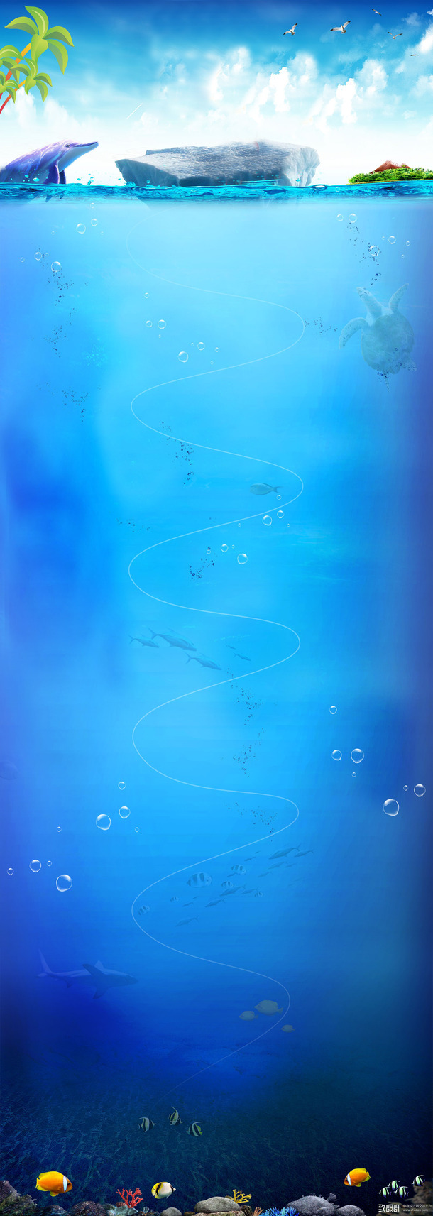 海洋背景素材，高清PNG透明图片及PSD设计元素下载